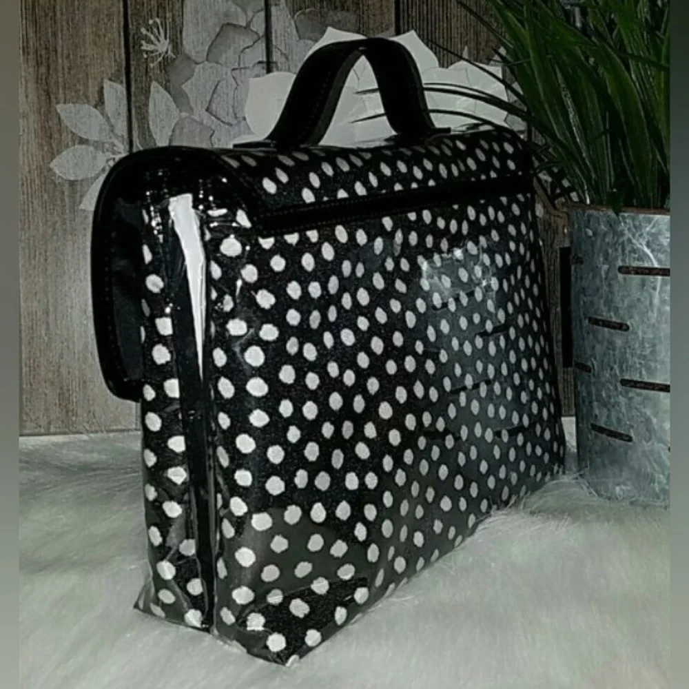 Kate Spade Makeup Travel Case 2 clear zipper compartments folds blue w… - Picture 2 of 16
